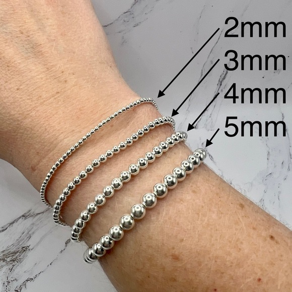 2mm Bracelet made with Sterling Silver Beads on Durable Elastic - Picture 5 of 6